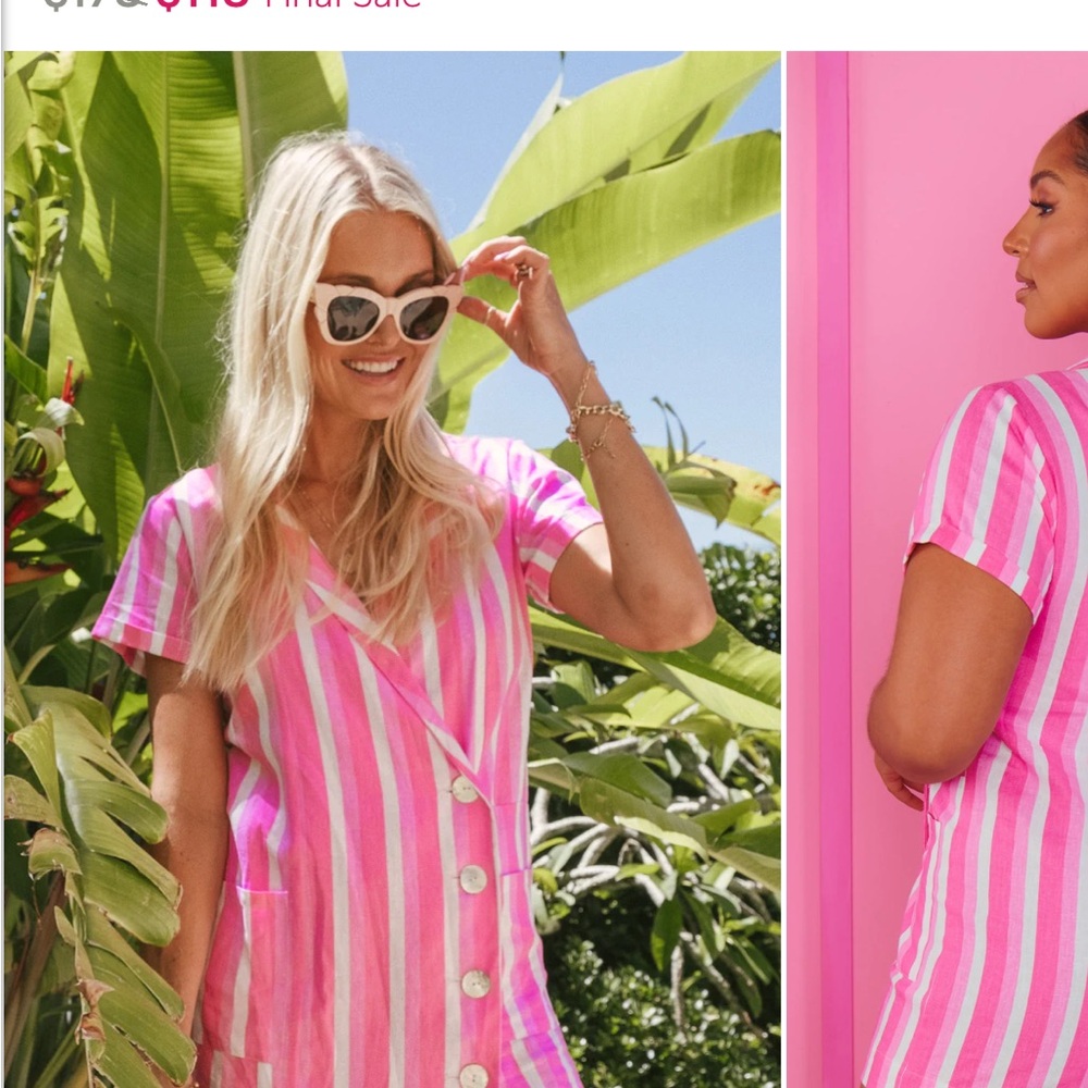 Show me your mumu Barbie Pink and White Striped romper
